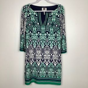 Laundry by Design Dress shift v-neck lined green blue Size 6